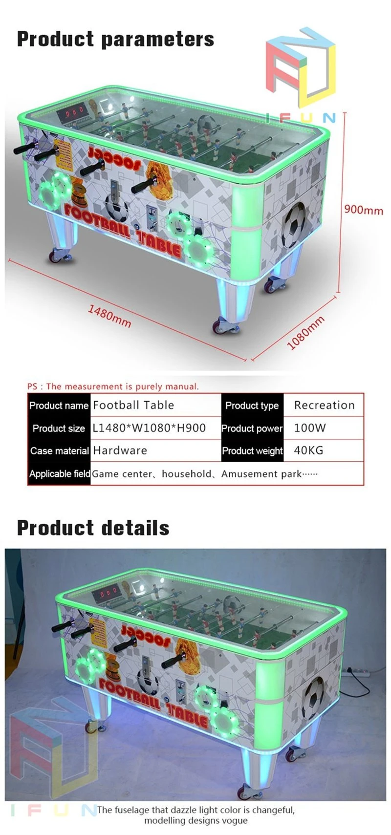 Indoor Play Zone Football Table Token Coin Operated Game Machine Sports Soccer Ball Table for Club