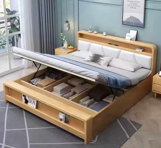 Mobili per camera da letto dal design moderno e di lusso. Letto king size in legno capitonnè in velluto