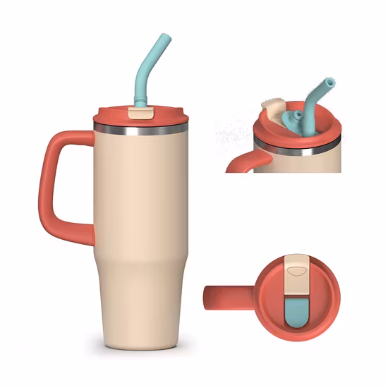 La migliore vendita calda doppia parete SS acqua birra tazza termica tazza di caffè tazza da viaggio in acciaio inossidabile isolata sotto vuoto 40 once con manico coperchio paglia