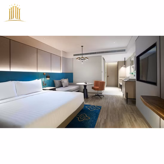Set di mobili per camera da letto di hotel resort Hilton a 5 stelle di alta qualità, suite per gli ospiti con letto king size, mobili per hotel di lusso su misura