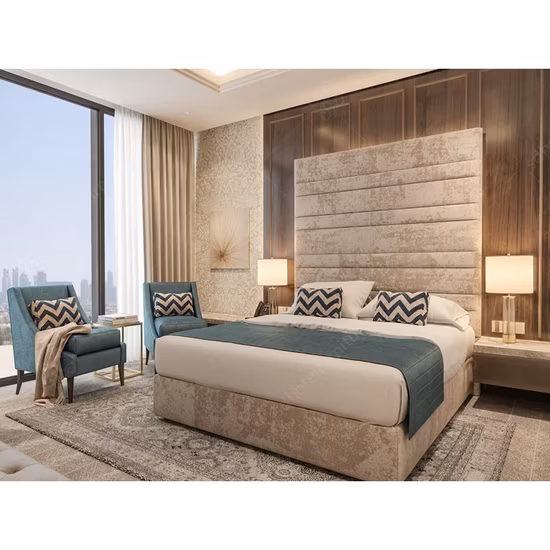Mobili per camera da letto interni di hotel di lusso, fabbrica cinese, fornitore di set di camere d'albergo personalizzate a 5 stelle